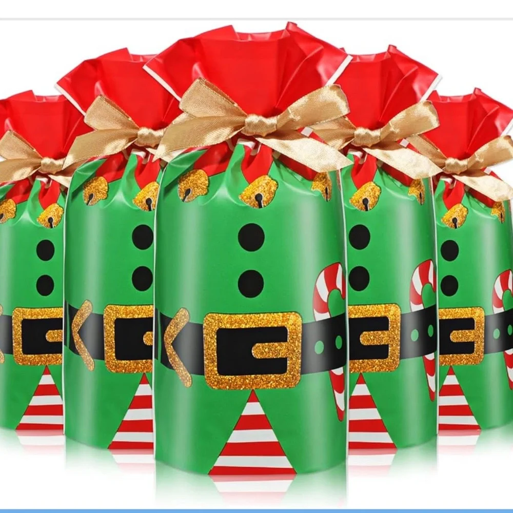 50 Festive Elf Party Favor Bags - Green and Red
